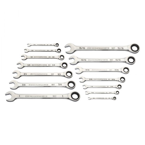 GearWrench® - 14-piece 1/4" to 1 in 12-Point Straight Head 90-Teeth Ratcheting Chrome Combination Wrench Set