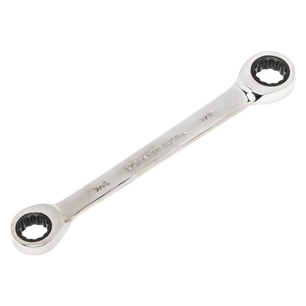 GearWrench® - 7/16" x 1/2" 12-Point Straight Head 72-Teeth Ratcheting Chrome Double Box End Wrench