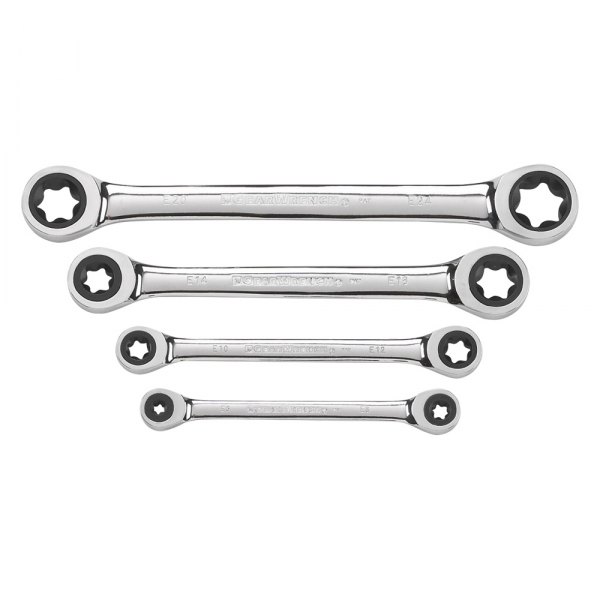 GearWrench® - E-Torx™ 4-piece E6 to E24 Torx Straight Head 72-Teeth Ratcheting Chrome Double Box End Wrench Set