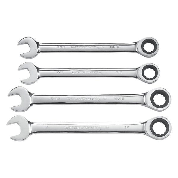 GearWrench® - 4-piece 13/16" to 1" 12-Point Straight Head Ratcheting Long Pattern Mirror Polished Combination Wrench Set
