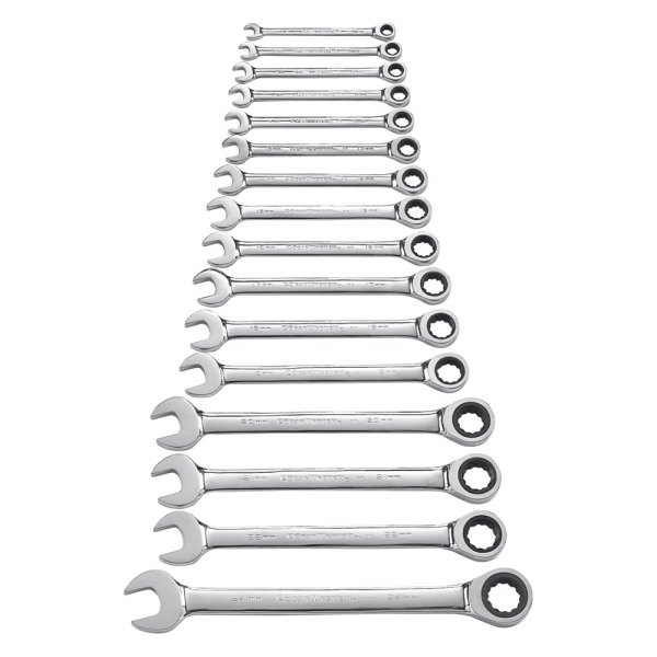 GearWrench® - 16-piece 8 to 24 mm 12-Point Straight Head 72-Teeth Ratcheting Mirror Polished Combination Wrench Set