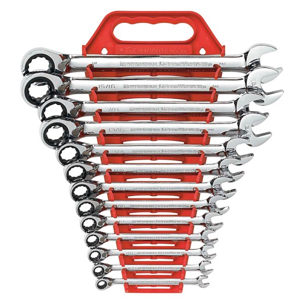 GearWrench® - 13-piece 5/16" to 1" 12-Point Angled Head Reversible 72-Teeth Ratcheting Mirror Polished Combination Wrench Set