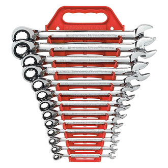 GearWrench® - 13-piece 5/16" to 1" 12-Point Angled Head Reversible 72-Teeth Ratcheting Mirror Polished Combination Wrench Set