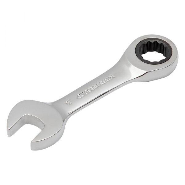 GearWrench® - 15 mm 12-Point Straight Head 72-Teeth Ratcheting Stubby Combination Wrench