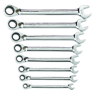 GearWrench® - 8-piece 5/16" to 3/4" 12-Point Angled Head Reversible 72-Teeth Ratcheting Mirror Polished Combination Wrench Set