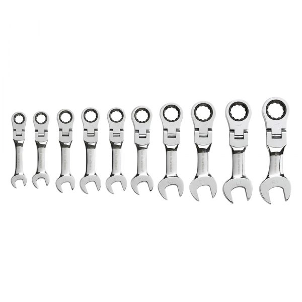 GearWrench® - 10-piece 10 to 19 mm 12-Point Flexible Head 72-Teeth Ratcheting Stubby Mirror Polished Combination Wrench Set