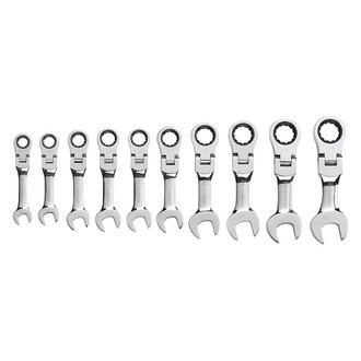 GearWrench® - 10-piece 10 to 19 mm 12-Point Flexible Head 72-Teeth Ratcheting Stubby Mirror Polished Combination Wrench Set