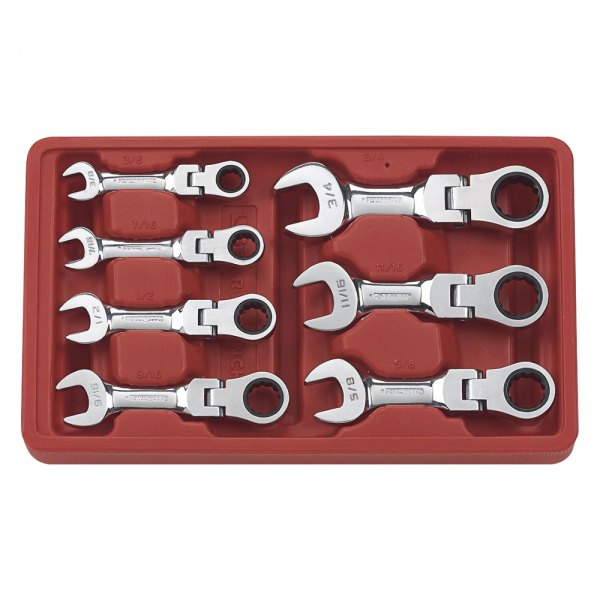 GearWrench® - 7-piece 3/8" to 3/4" 12-Point Flexible Head 72-Teeth Ratcheting Stubby Mirror Polished Combination Wrench Set