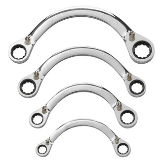 GearWrench® - 4-piece 3/8" to 7/8" 12-Point Half-Moon Straight Head 72-Teeth Reversible Ratcheting Chrome Double Box End Wrench Set