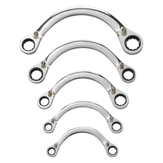 GearWrench® - 5-piece 10 to 22 mm 12-Point Half-Moon Straight Head 72-Teeth Reversible Ratcheting Chrome Double Box End Wrench Set