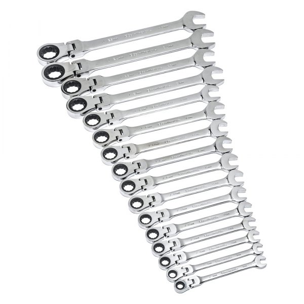 GearWrench® - 16-piece 8 to 25 mm 12-Point Flexible Head 72-Teeth Ratcheting Mirror Polished Combination Wrench Set