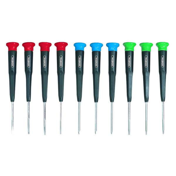 General Tools® - 10-piece Multi Material Handle Color Coded Precision Phillips/Slotted/Torx Mixed Screwdriver Set
