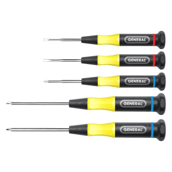 General Tools® - 5-piece Multi Material Handle Color Coded Precision Phillips/Slotted Mixed Screwdriver Set