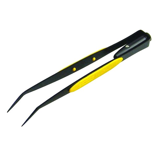 General Tools® - 6-1/4" Serrated Bent Tip Lighted Tweezers