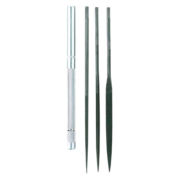 General Tools® - 8-1/2" Rectangular Swiss Pattern Single Cut #2 Needle File Set with Aluminium Handle, 4 Pieces