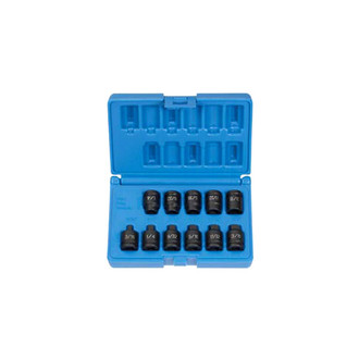 Grey Pneumatic® - 3/8" Drive SAE 4-Point and Square Pipe Plug Impact Socket Set (11 Pieces)
