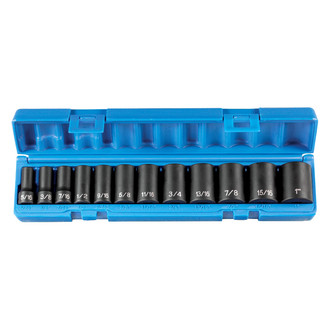 Grey Pneumatic® - 3/8" Drive SAE 12-Point Semi-Deep Impact Socket Set (12 Pieces)