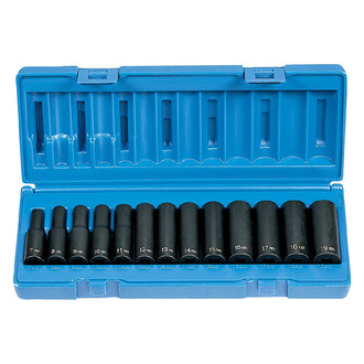 Grey Pneumatic® - 3/8" Drive Metric 12-Point Deep Impact Socket Set (13 Pieces)