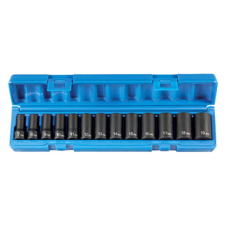 Grey Pneumatic® - 3/8" Drive Metric 12-Point Semi-Deep Impact Socket Set (13 Pieces)