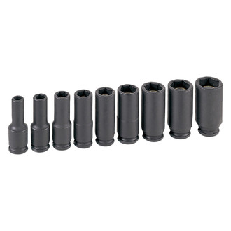 Grey Pneumatic® - 3/8" Drive SAE 6-Point Deep Magnetic Impact Socket Set (9 Pieces)