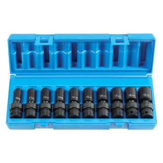 Grey Pneumatic® - 3/8" Drive Metric 6-Point Semi-Deep Impact U-Joint Set (10 Pieces)