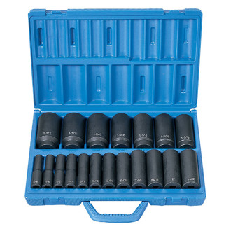 Grey Pneumatic® - 1/2" Drive SAE 6-Point Deep Impact Socket Set (19 Pieces)