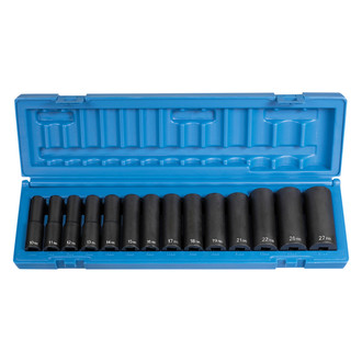 Grey Pneumatic® - 1/2" Drive Metric 6-Point Deep Impact Socket Set (14 Pieces)