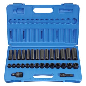 Grey Pneumatic® - 1/2" Drive Metric 6-Point Standard and Deep Impact Socket Set (30 Pieces)