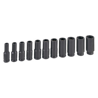 Grey Pneumatic® - 1/2" Drive SAE 6-Point Deep Magnetic Impact Socket Set (11 Pieces)