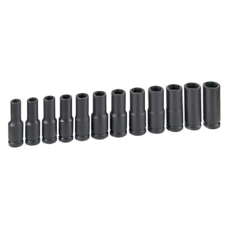Grey Pneumatic® - 1/2" Drive Metric 6-Point Deep Magnetic Impact Socket Set (12 Pieces)