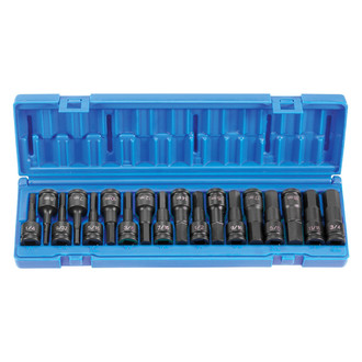 Grey Pneumatic® - 1/2" Drive SAE/Metric Hex Impact Bit Socket Set (18 Pieces)