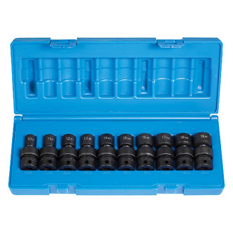 Grey Pneumatic® - 3/8" Drive Metric 12-Point Standard Impact U-Joint Set (10 Pieces)