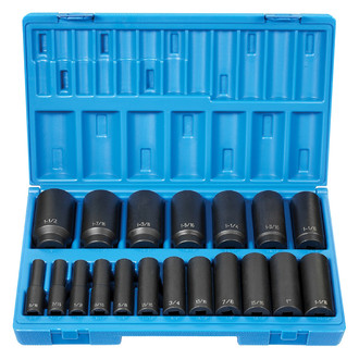 Grey Pneumatic® - 1/2" Drive SAE 12-Point Deep Impact Socket Set (19 Pieces)