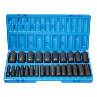 Grey Pneumatic® - 1/2" Drive Metric 12-Point Deep Impact Socket Set (26 Pieces)