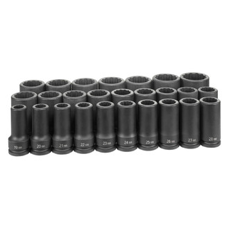 Grey Pneumatic® - 3/4" Drive Metric 12-Point Deep Impact Socket Set (26 Pieces)