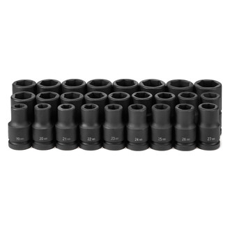 Grey Pneumatic® - 1" Drive Metric 6-Point Deep Impact Socket Set (26 Pieces)
