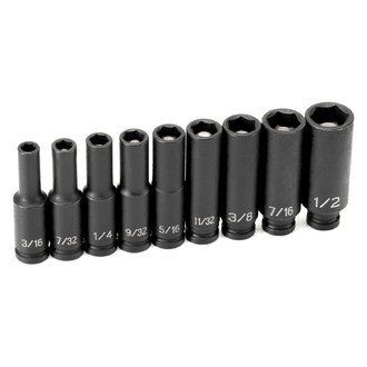 Grey Pneumatic® - 1/4" Drive SAE 6-Point Deep Magnetic Impact Socket Set (9 Pieces)