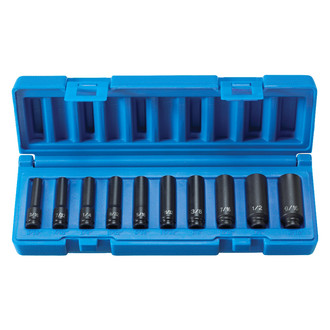 Grey Pneumatic® - 1/4" Drive SAE 6-Point Surface Drive Deep Impact Socket Set (10 Pieces)