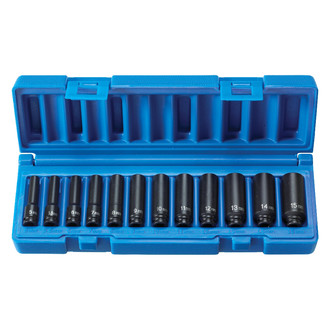Grey Pneumatic® - 1/4" Drive Metric 6-Point Deep Magnetic Impact Socket Set (12 Pieces)