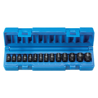 Grey Pneumatic® - 1/4" Drive Metric 6-Point Surface Drive Standard Impact Socket Set (14 Pieces)
