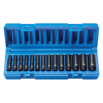Grey Pneumatic® - 1/4" Drive Metric 6-Point Surface Drive Deep Impact Socket Set (14 Pieces)