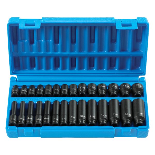 Grey Pneumatic® - (28 Pieces) 1/4" Drive Metric 6-Point Surface Drive Impact Socket Set