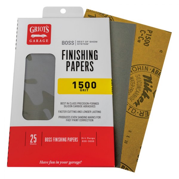 Griot's Garage® - BOSS™ 9" x 5.5" 1500 Grit Silicon Carbide Waterproof Finishing Sheets (25 Pieces)