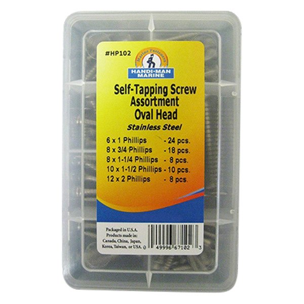 Handi-Man Marine® - Stainless Steel Phillips Oval Head Self-Tapping Screw Assortment (68 Pieces)
