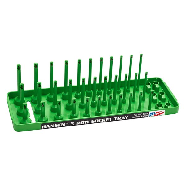 Hansen Global® - 1/4" Drive SAE 33-Slot Green 3-Row Socket Tray