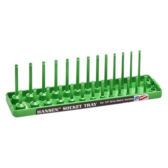 Hansen Global® - 1/4" Drive Metric 28-Slot Green 2-Row Socket Tray