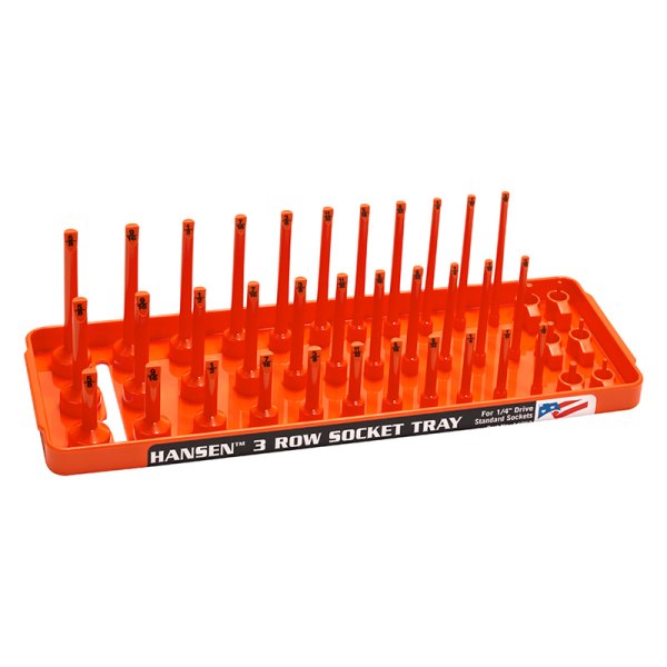 Hansen Global® - 1/4" Drive SAE 33-Slot Orange 3-Row Socket Tray