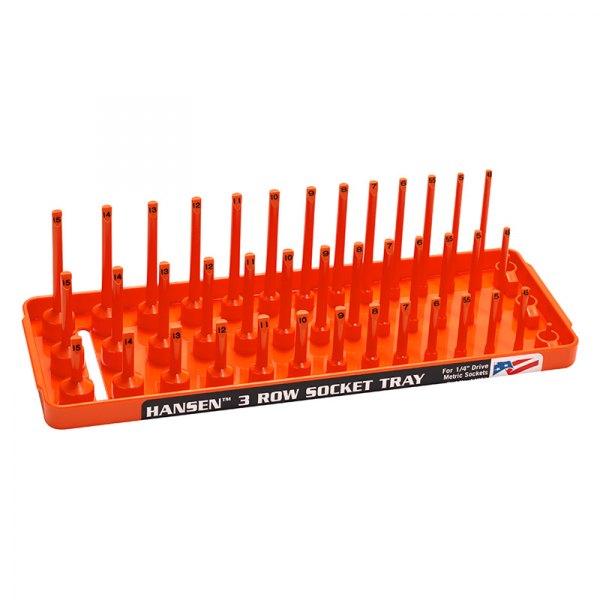 Hansen Global® - 1/4" Drive Metric 42-Slot Orange 3-Row Socket Tray