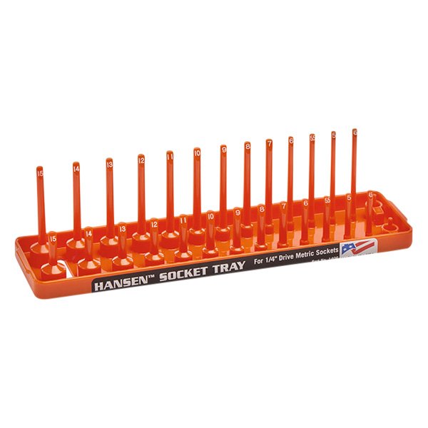 Hansen Global® - 1/4" Drive Metric 28-Slot Orange 2-Row Socket Tray