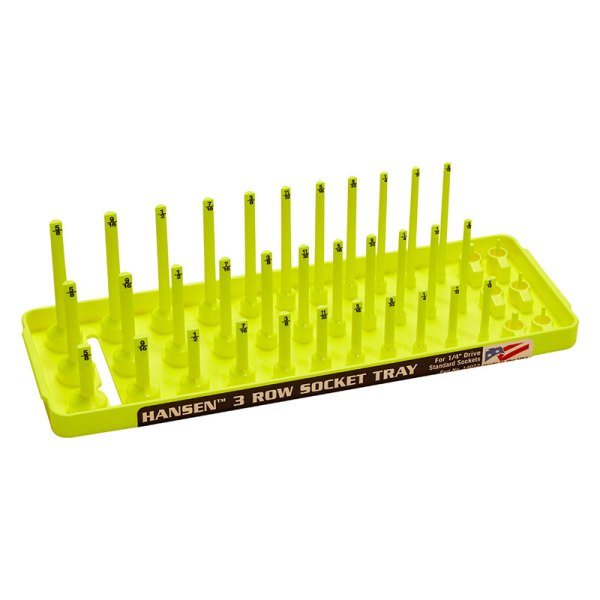 Hansen Global® - 1/4" Drive SAE 33-Slot Yellow 3-Row Socket Tray